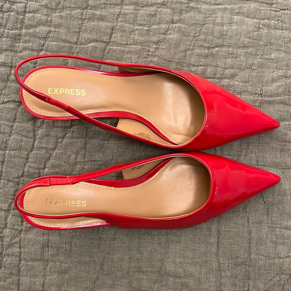 Express Kitten Heeled Red Shoes, Size 10